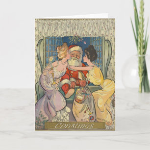 Santa Kissing Vintage Christmas Card