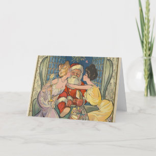 Santa Kissing Vintage Christmas Card