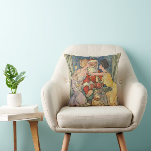 Santa Kissing Vintage Christmas Card Cushion