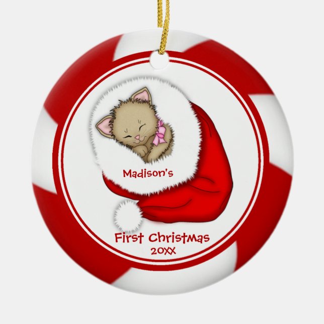 Santa Kitten Baby's First Christmas Ornament (Front)