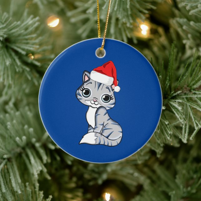 Santa Kitten Ceramic Ornament (Tree)