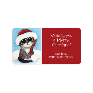 Santa Kitten Christmas Gift Tag Labels