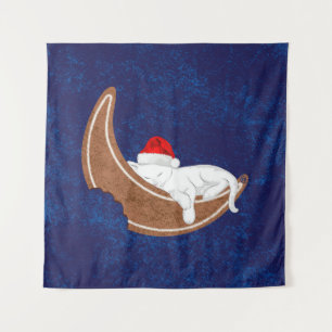 Santa Kitty and the Gingerbread Moon Tapestry