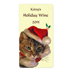 Santa Kitty Christmas Wine Label