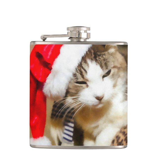 Santa Kitty Painterly Hip Flask (Front)