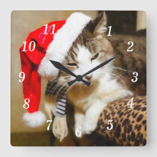 Santa Kitty Painterly Wall Clock