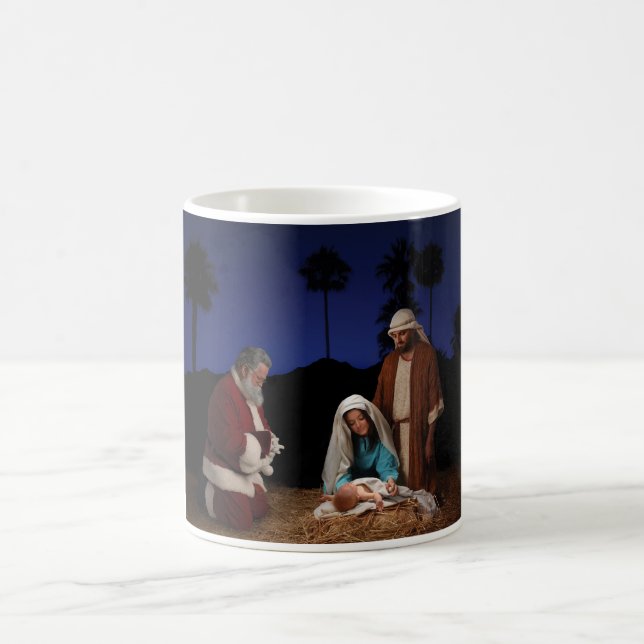 Santa Kneeling at Nativity Coffee Mug (Center)