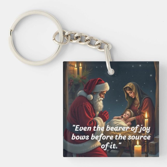 Santa Kneeling at the Manger  Key Ring (Front)