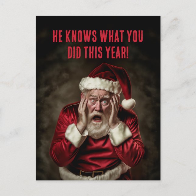Santa Knows What You Did This Year Funny Christmas Holiday Postcard (Front)