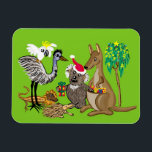Santa koala Australian Christmas Magnet<br><div class="desc">Santa koala gives presents to emu,  goanna,  echidna,  kangaroo and cockatoo near a gum tree
Australian Christmas fridge magnet</div>
