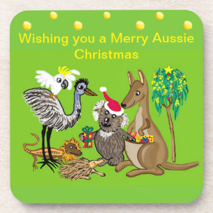 Santa koala gives Aussie Christmas presents Coaster
