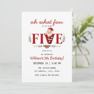 Santa Kris Five 5th Birthday Christmas Party Invitation