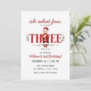 Santa Kris Three 3rd Birthday Christmas Party Invitation