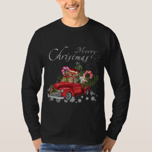 Santa Labrador Dog Riding Red Truck Merry Christma T-Shirt