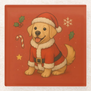 Santa Labrador Retriever Dog Cute Christmas Glass Coaster