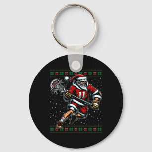 Santa Lacrosse Ugly Christmas Sweater Key Ring