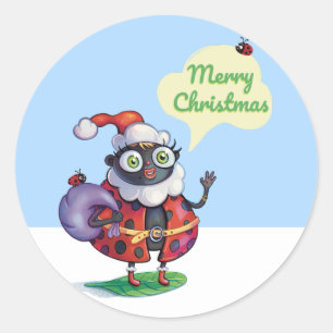 Santa Ladybug Christmas Classic Round Sticker