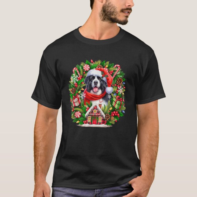 Santa Landseer Christmas Floral Circle Matching Ow T-Shirt (Front)