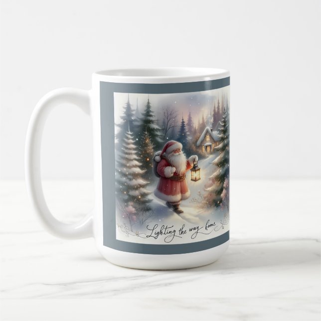 Santa Lantern Walk Winter Cottage Scene Coffee Mug (Left)