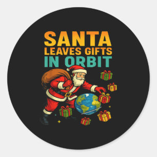 Santa Leaves In Orbit Funny Xmas Space  Classic Round Sticker