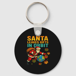 Santa Leaves In Orbit Funny Xmas Space Key Ring