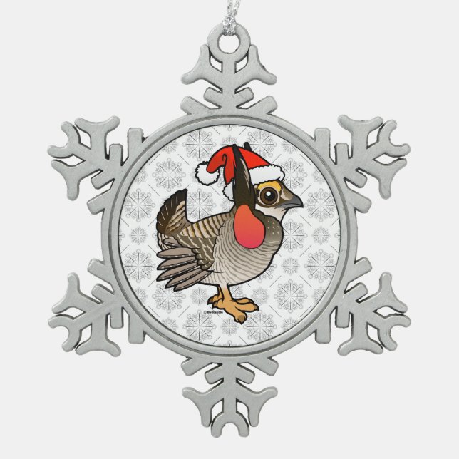 Santa Lesser Prairie-Chicken Snowflake Pewter Christmas Ornament (Front)