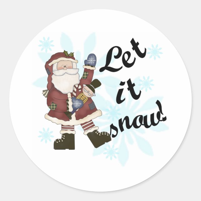 Santa Let it Snow Christmas Winter Classic Round Sticker (Front)