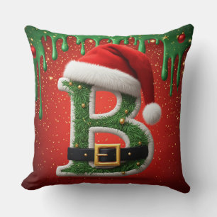 Santa Letter B With Christmas Holiday Charm 🎅 Cushion
