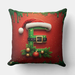 Santa Letter E With Holiday Wreath Decoration 🎅 Cushion