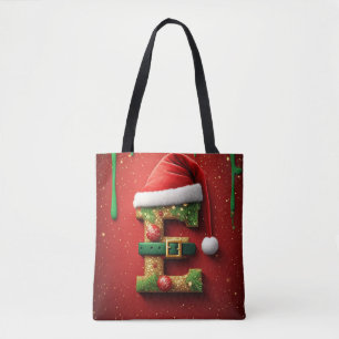 Santa Letter E With Holiday Wreath Decoration 🎅 Tote Bag