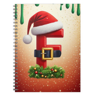 Santa Letter F With Christmas Wreath Accent 🎅 Notebook
