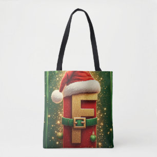 Santa Letter F With Wreath For Holiday Decor 🎄 Tote Bag