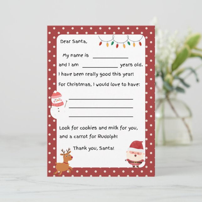 Santa Letter for Kids Fill-In-the-Blank Template  (Standing Front)