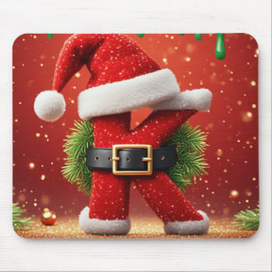 Santa Letter K With Pine Wreath Christmas Glow 🎅 Mouse Pad