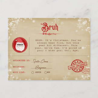 Santa Letter to Teen Christmas Telegram Holiday Postcard