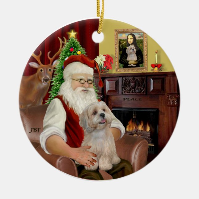 Santa-Lhasa Apso (R2) Ceramic Ornament (Front)