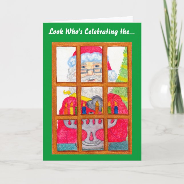 Santa Lighting Menorah Card (Front)