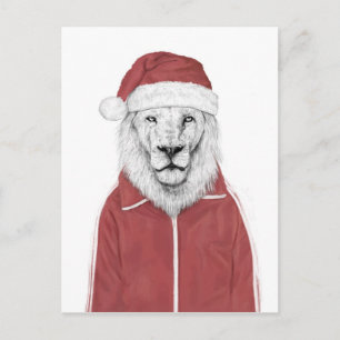 Santa lion holiday postcard