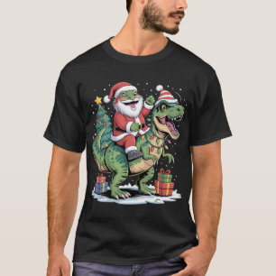 Santa Lizard Cheering on Dino Ride T-Shirt