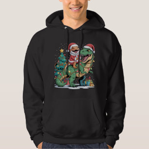 Santa Lizard Rides Green Dino at Christmas Hoodie