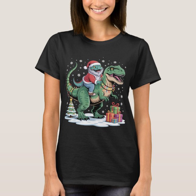 Santa Lizard Rides T-Rex T-Shirt (Front)