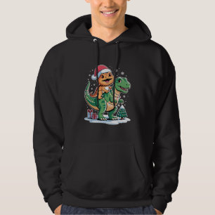 Santa Lizard Riding T-Rex Christmas Fun Hoodie