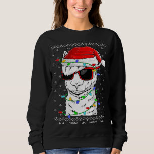 Santa Llama  Christmas Lights Ugly Llama Xmas Sweatshirt