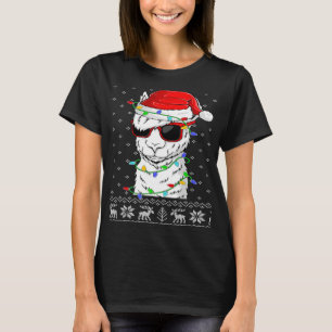 Santa Llama Christmas Lights Ugly Llama Xmas T-Shirt