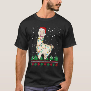 Santa Llama Christmas Tree Lights Llama Xmas T-Shirt