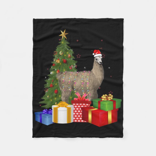 Santa Llama Christmas Tree With Light Funny Xmas L Fleece Blanket (Front)