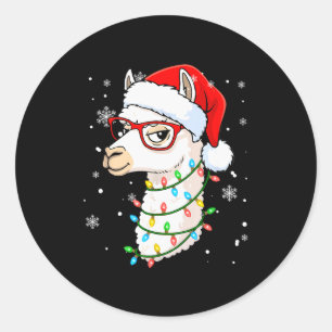 Santa Llama Face Christmas Colorful Lights Matchin Classic Round Sticker