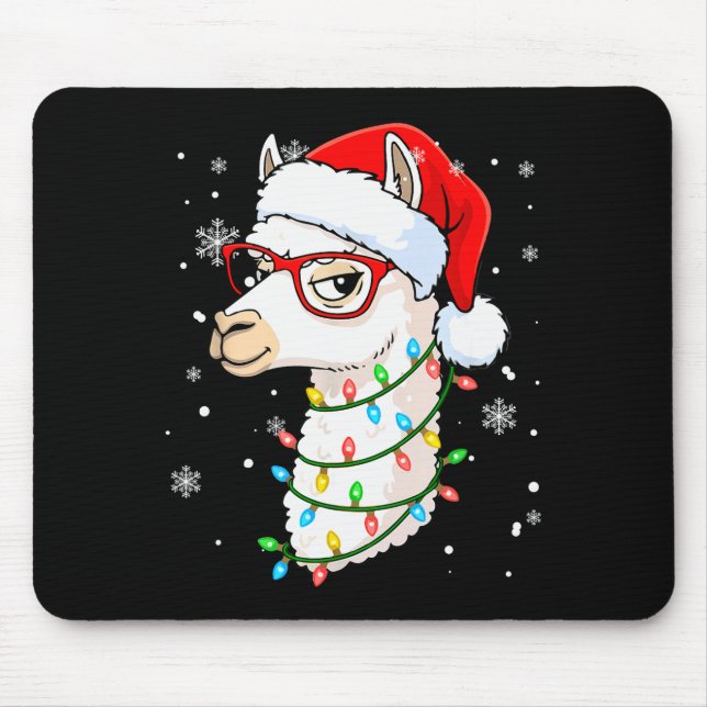 Santa Llama Face Christmas Colorful Lights Matchin Mouse Pad (Front)
