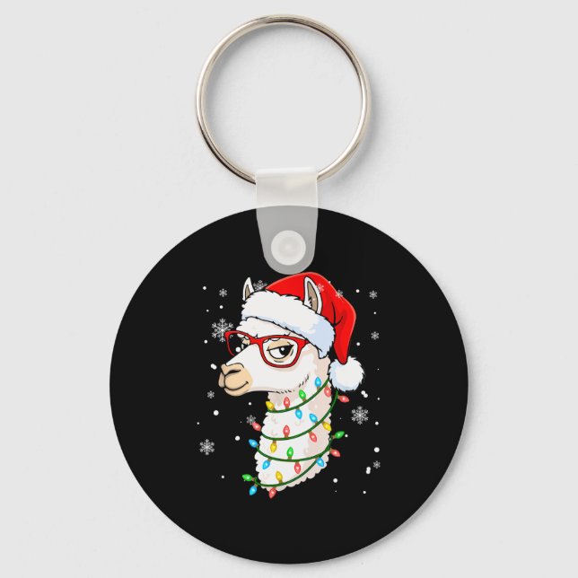 Santa Llama Face Christmas Colourful Lights Matchi Key Ring (Front)