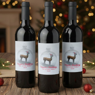 Santa Llama Season's Drinking Christmas Wine Label